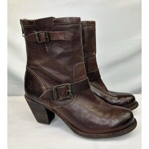 FRYE Ankle Boots Brown Leather Strap Zipper Buckle Bootie Size 8.5 B